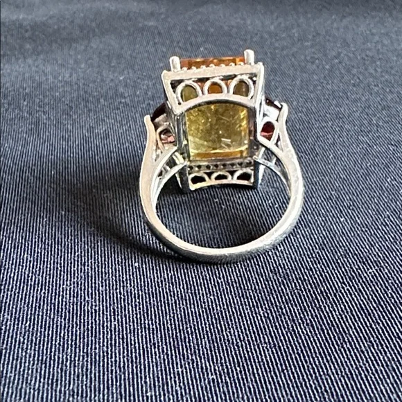 Citrine & garnet EUC ring. Emerald & fancy cut genuine gemstones in 925 sterling - Picture 4 of 8